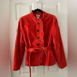 L.L.BEAN RUFFLED BUTTON UP Orange CORDUROY JACKET COAT removable belt 14P Fall